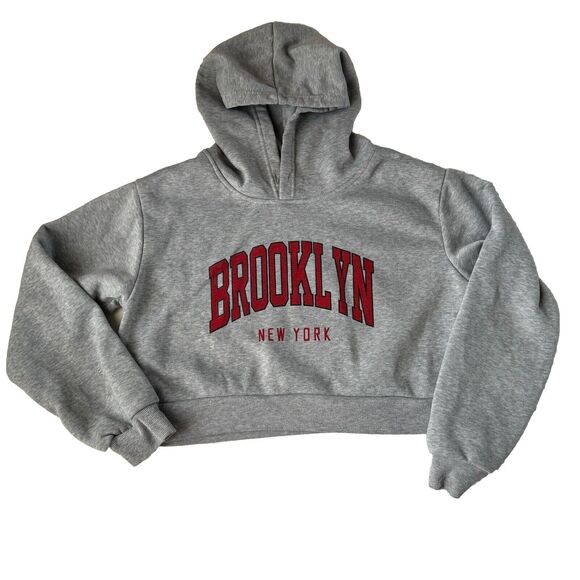 Brooklyn Women’s Cropped Hoodie Gray Small - Picture 1 of 11